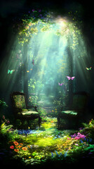 Fototapeta premium Enchanted Forest Chairs Fantasy Illustration
