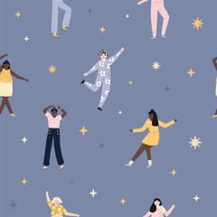 Seamless Pattern with Cheerful Dancing People. Vibrant Design for Party Decor, Wrapping Paper and Fun-Themed Projects