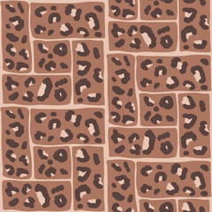 Leopard monochrome seamless pattern. Animal print mocha mouse bento grid background. Cheetah or panther skin texture repeat cover. Abstract jaguar fur continuous ornament. Vector bg illustration.