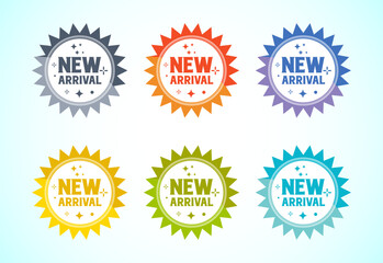 New arrival label advertising sticker, sale tag and banner icon set