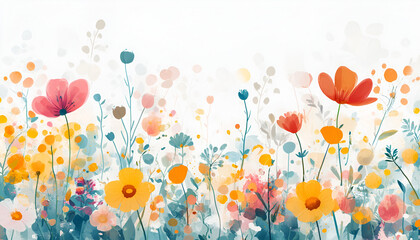 Delicate Watercolor Wildflowers on White Background