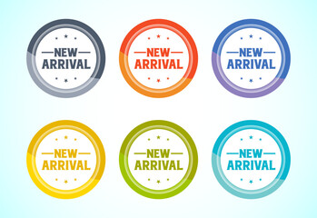 New arrival label advertising sticker, sale tag and banner icon set