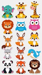 Fototapeta premium cartoon animal stickers image, generated AI