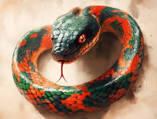 Snake with Its Tongue Out.

