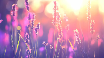 Obraz premium Sunset Lavender Field Illustration