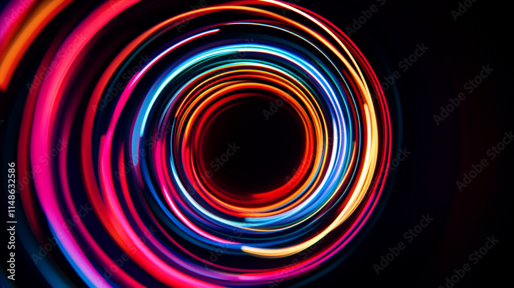Poster colorful light swirl pattern creating a vibrant visual effect in the dark.