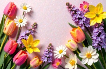 Spring flowers on light background, space for text