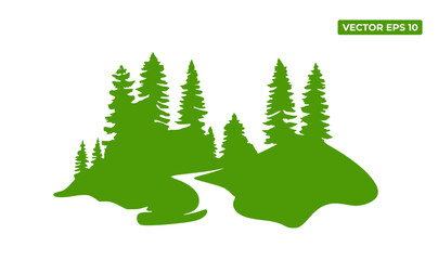 A silhouette of trees and rocks, ideal for nature-themed designs or graphics.