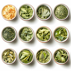 Dried Tea Leaves in Bowls Illustration