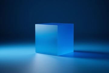 a blue cube with a shadow on the floor