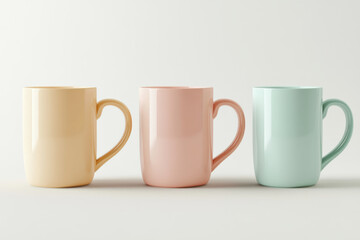 Obraz premium Three colorful mugs on a white background.