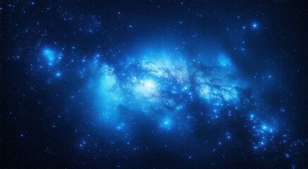 Starry sky with a cluster of stars and a bright blue galaxy