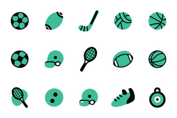 Colorful Flat Icons of Various Sports Equipment