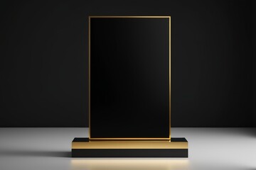 a black podium with a gold base