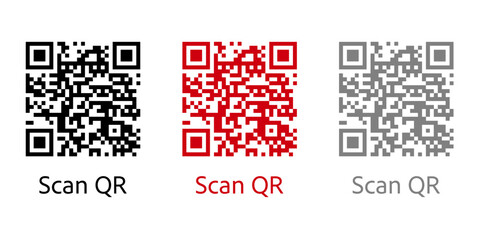 Fototapeta premium QR Code Scan black Label. Scan QR Code red icon with text.