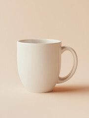 White ceramic mug on beige background, simple and elegant.