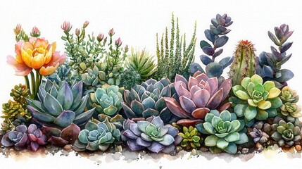 Fototapeta premium A vibrant collection of diverse succulent plants showcasing their unique colors and shapes, perfect for enhancing your gardens or indoor spaces.