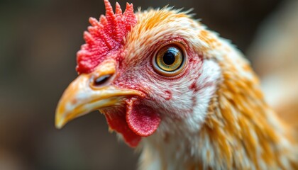 Fototapeta premium Close-Up Portrait of a Bantam Chicken: Detailed Feathers and Vibrant Colors