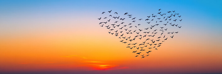 Heart of Birds at Sunset