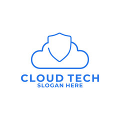 Cloud and shield logo vector. Cloud computing icon vector logo design template.