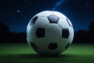 soccer ball on grass field with stars in the sky