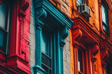 Vibrant Colored Brick Building Facade Window Detail