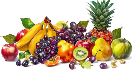 Assorted Fruits Illustration Vibrant Colors Cartoon Style