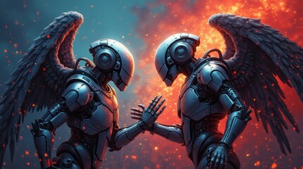 Fototapeta premium Gothic Cyborg Angels vs. Mechanical Hellspawn