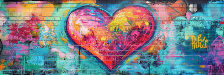 Obraz premium Vibrant Heart Graffiti on Colorful Wall