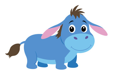 Adorable Cartoon Donkey Illustration Vector Graphic of a Cute, Friendly Blue Donkey Character
