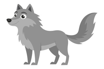 Vector Illustration of a Cartoon Gray Wolf, Canine Character Design, Friendly Animal, Wild Animal Illustration, Grey Wolf Cartoon