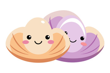 Watercolor Vector Cartoon Clams Animation - Cute Clam Illustrations Isolated on White Background for Creative Projects, Websites, and Digital Designs