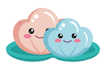Watercolor Vector Cartoon Clams Animation - Cute Clam Illustrations Isolated on White Background for Creative Projects, Websites, and Digital Designs