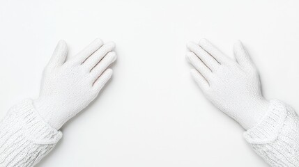 Two white gloved hands on white background.