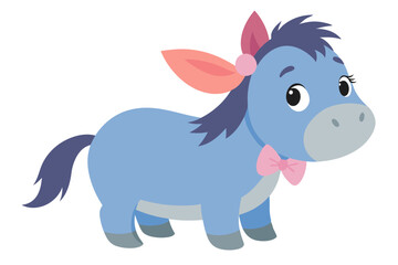 Cute cartoon Eeyore, blue donkey character, pink bow, big eyes, soft textures, pastel colors, children's illustration style, white background, simple design, adorable, nostalgic, Winnie the Pooh inspi