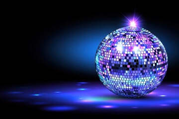 Fototapeta premium Shimmering Disco Ball Reflecting Colorful Lights in Dark Background