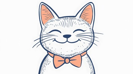 Obraz premium Line drawing of a cute smiling cat with a bowtie