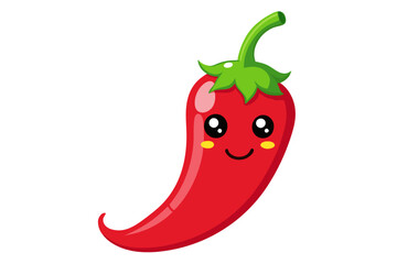 Cute cartoon chili pepper, kawaii style, smiling face, big eyes, red and green colors, anthropomorphic food, happy expression, simple background, vector art, cheerful character, chibi aesthetic, digit