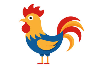 Vector Illustration of a Cartoon Rooster Animation, Painted with Watercolor, Isolated on White Background Perfect for Use in Design Projects, Illustrations, and Creative Visuals,
