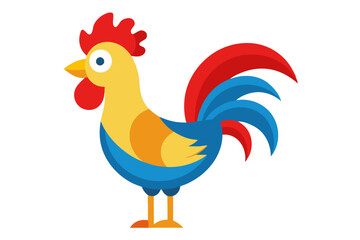 Vector Illustration of a Cartoon Rooster Animation, Painted with Watercolor, Isolated on White Background Perfect for Use in Design Projects, Illustrations, and Creative Visuals,