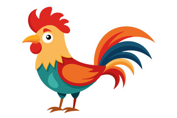 Vector Illustration of a Cartoon Rooster Animation, Painted with Watercolor, Isolated on White Background Perfect for Use in Design Projects, Illustrations, and Creative Visuals,