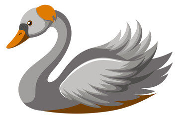Vector Illustration of Cartoon Swan Animation, Painted with Watercolor, Isolated on White Background - Beautiful Swan Design for Animation, Digital Art,