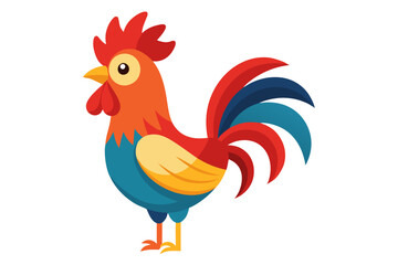 Vector Illustration of a Cartoon Rooster Animation, Painted with Watercolor, Isolated on White Background Perfect for Use in Design Projects, Illustrations, and Creative Visuals,