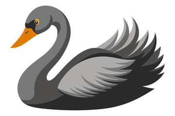 Vector Illustration of Cartoon Swan Animation, Painted with Watercolor, Isolated on White Background - Beautiful Swan Design for Animation, Digital Art,