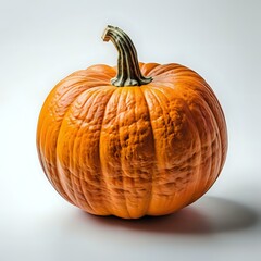 Pumpkin on a clean white background, showcasing its vivid orange color and detailed texture
