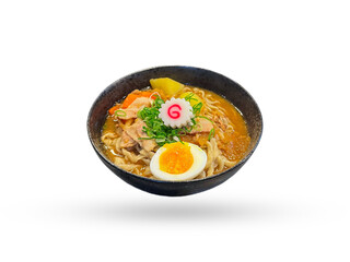 Delicious Japanese Ramen Noodle Soup Isolated on White Background