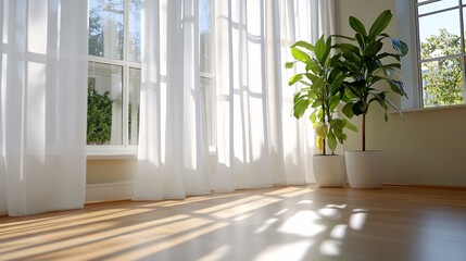 Bright and Airy Living Space with Natural Light and Indoor Plants by Window