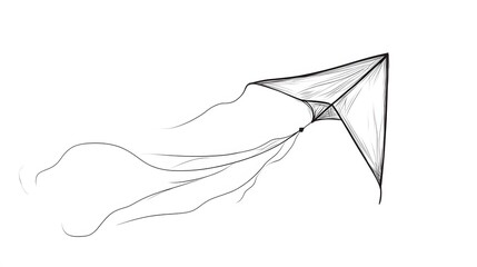 Simple line drawing of a kite flying in the wind