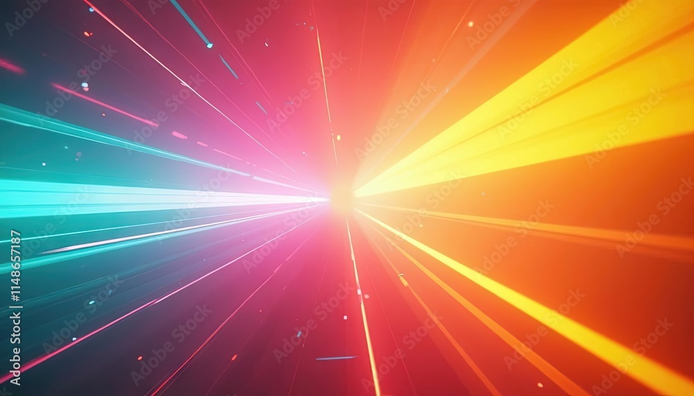 Poster Futuristic light beams and glowing trails in motion creating a tunnel effect with speed lines