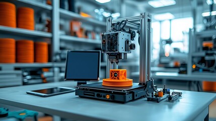 Fototapeta premium Modern 3D Printer in a High-Tech Workshop